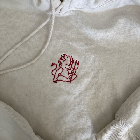 Brandy Melville Cream Hoodie with embroidered little devil - Picture 2 of 3